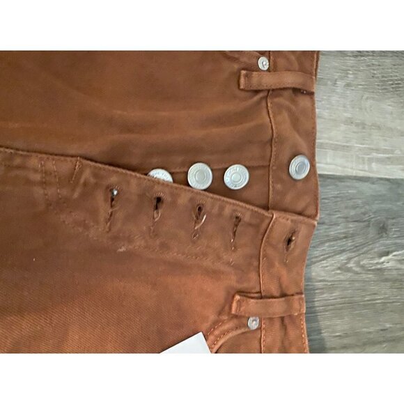 We The Free Free People Deconstructed Denim Mini Skirt Rust Burnt Orange - Picture 3 of 6